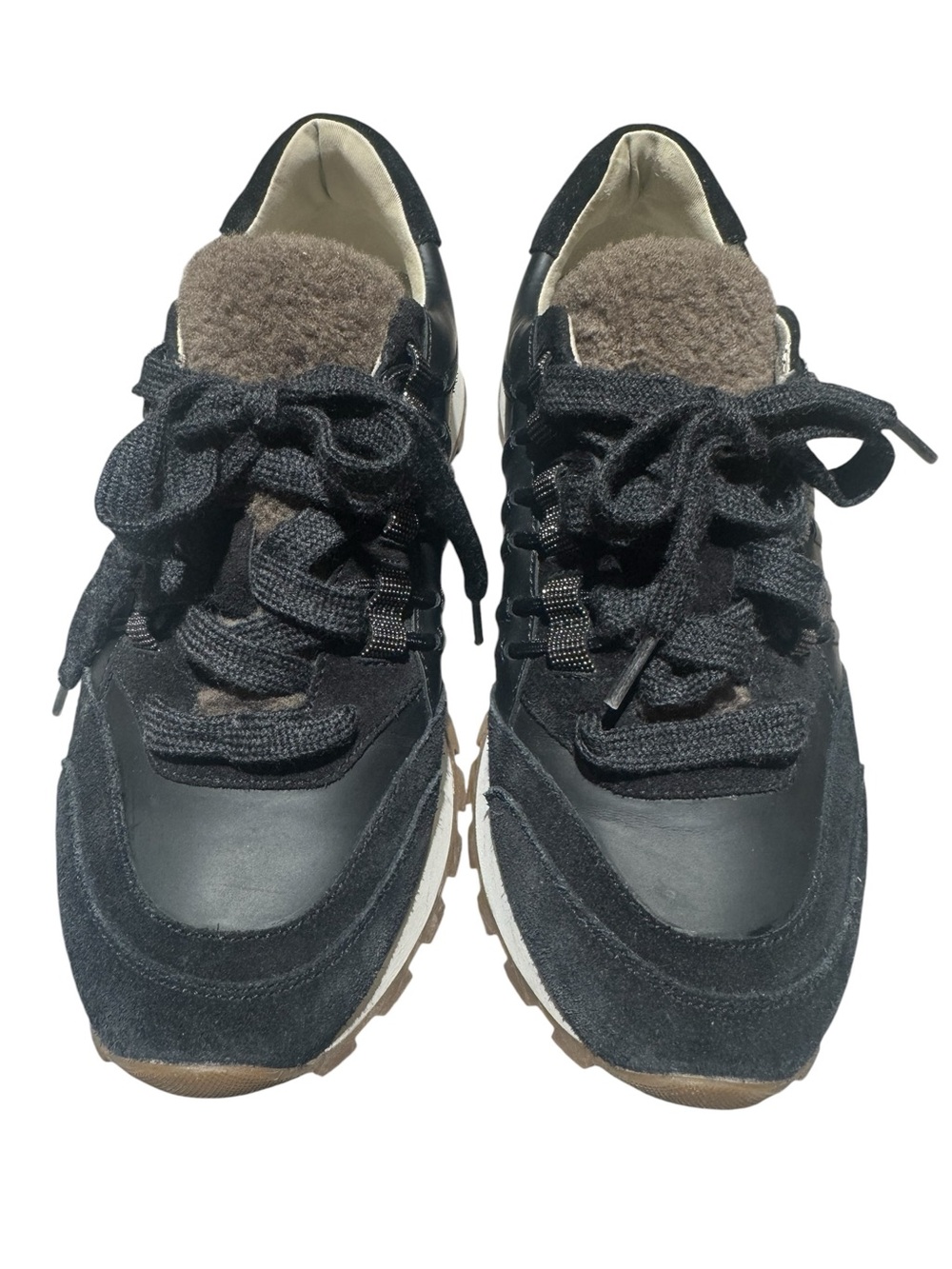 Brunello Cucinelli Black Suede Leather Platform Sneakers - Picture 6 of 6